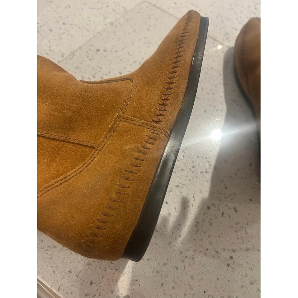 Women's Minnetonka Brown Suede Fringe Moccasin Boots Mid Calf Casual Size 8 - Picture 5 of 9